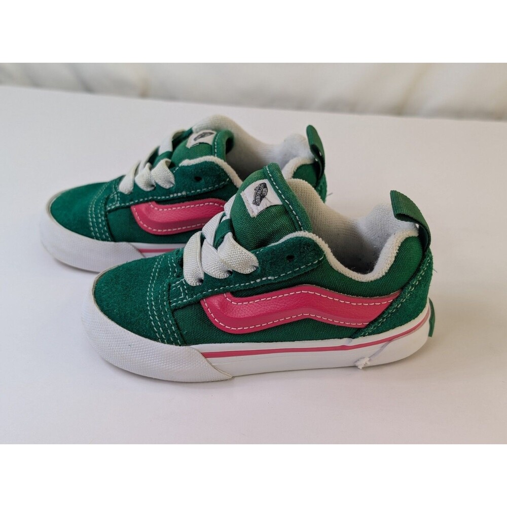 6.0 VANS Knu Skool Elastic Lace Unisex Kids Low Top Sneakers Green/Pink/White